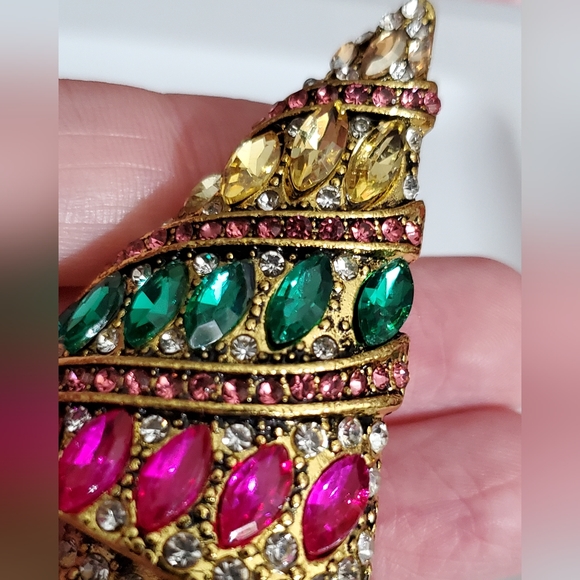 AMAZING Christmas tree brooch glass rhinestones marquis vintage style gold big - Picture 6 of 11